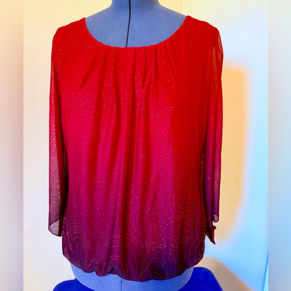 Rebecca Malone Elegant Red Blouse with Glitter Accents